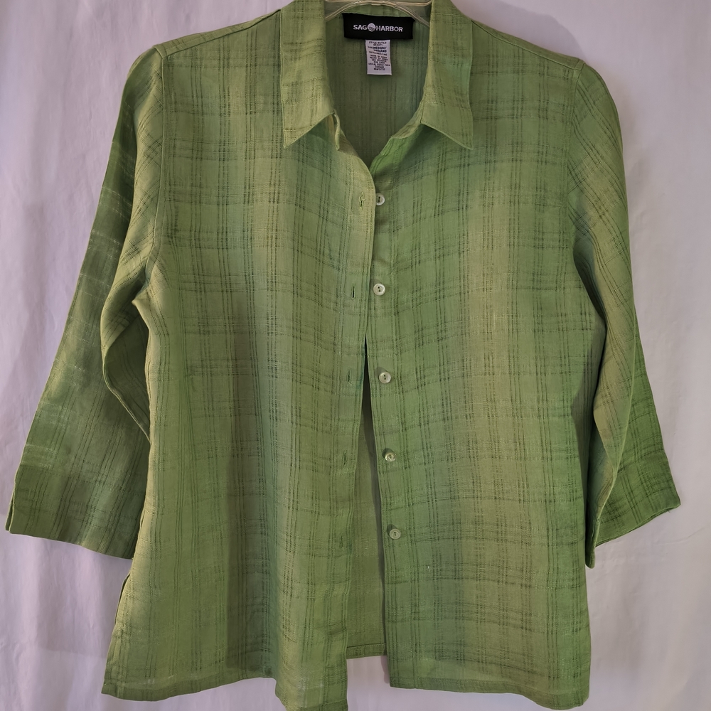 Sag Harbor Lime Green Linen Shirt